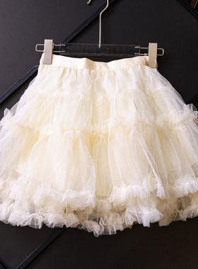 纯色松紧腰显瘦高腰褶皱花边网纱裙蛋糕裙a字短裙减龄半身裙Z887