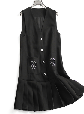 烫钻蝴蝶结百褶裙减龄洋气无袖背心裙2025春季新款女裙连衣裙J755