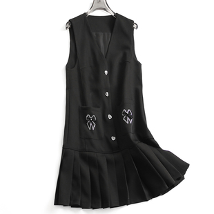 女裙连衣裙J755 新款 烫钻蝴蝶结百褶裙减龄洋气无袖 背心裙2025春季