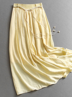 纯色冰感系带松紧腰飘逸a字伞裙夏季新款山本裙长款女半身裙C391