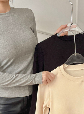 叠穿小立领纯色长袖t恤女秋冬新款韩版修身打底衫内搭上衣N912