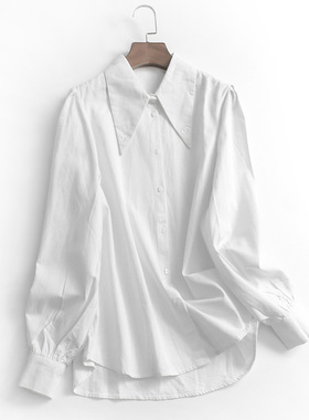 D452纯色宽松翻领单排扣简约风秋冬新款2022韩版长袖通勤女装衬衫