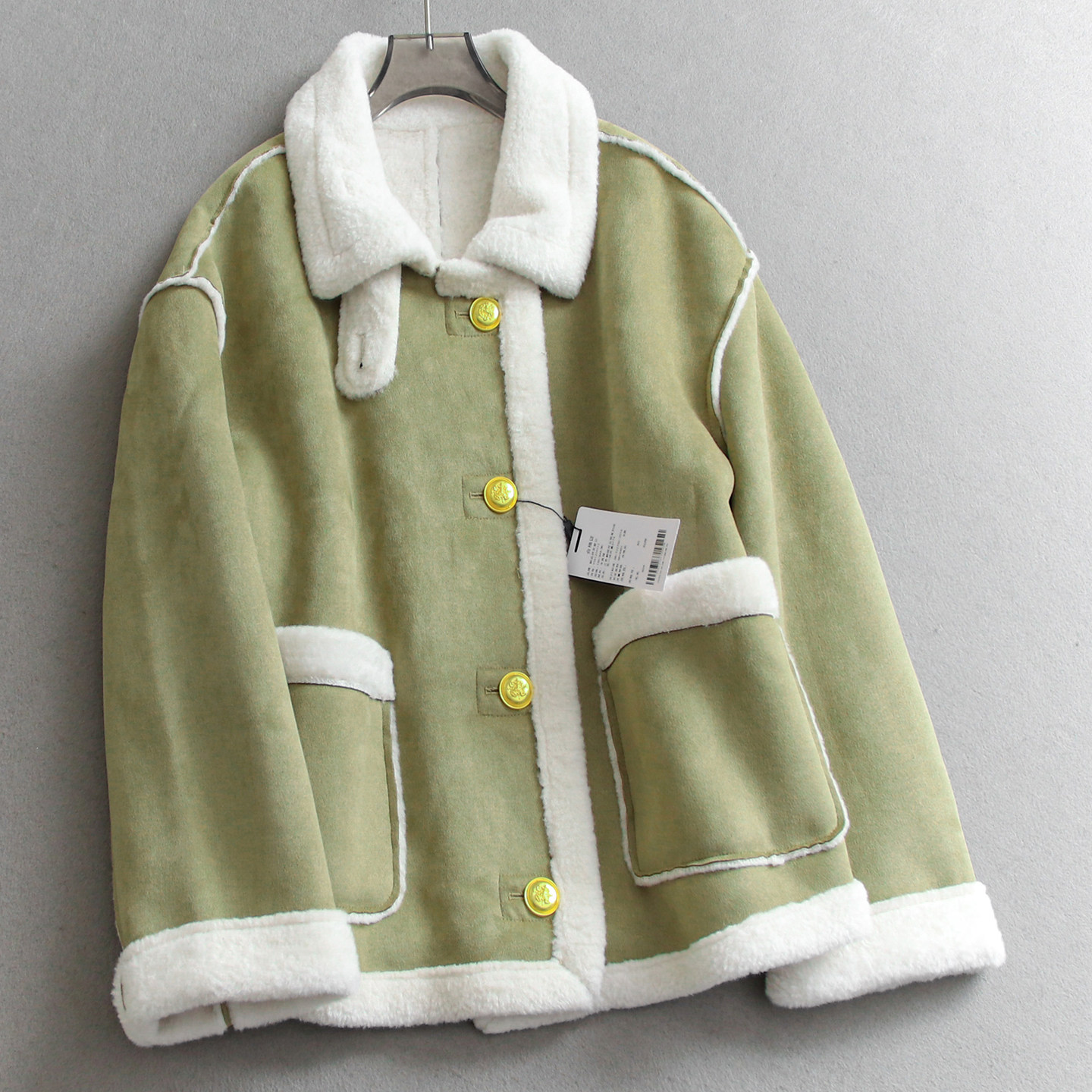 纯色皮毛一体仿羊羔毛加绒加厚保暖机车服棉服长袖百搭女外套Q782