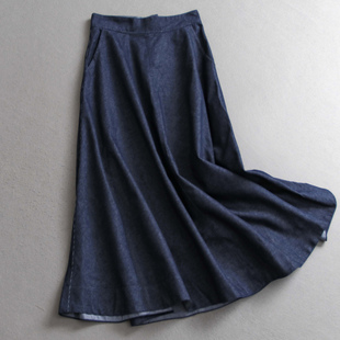 女牛仔半身裙V262 中长款 复古蓝色高腰显瘦百搭大摆裙2025秋季 新款