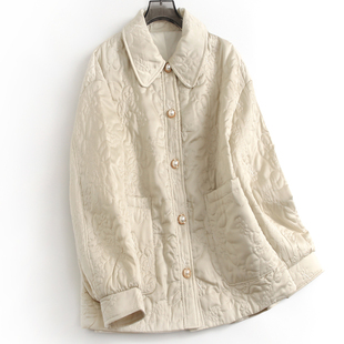 花朵绗缝宽松显瘦翻领轻薄夹棉外套2024冬季 小棉袄女棉衣H633 新款