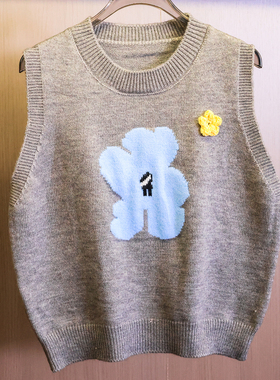 立体花朵提花宽松廓形俏皮减龄叠穿针织毛衣背心毛衫女装马夹M428