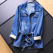 撞色翻边袖 女休闲牛仔外套B843 长袖 口系带收腰多口袋2025秋季 新款