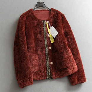 细密绒感复古仿皮草花朵扣子圆领加厚锁温保暖长袖 宽松女外套M970