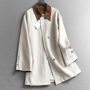 长袖 新款 女风衣V755 外套2025秋季 巴恩风撞色翻领宽松显瘦中长款