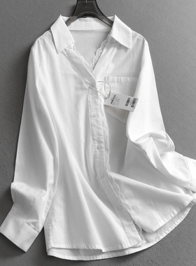 白色蕾丝花边洋气减龄显瘦2025秋季新款长袖通勤百搭女装衬衫V281