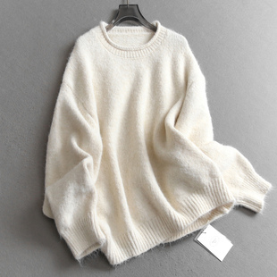 百搭女装 长袖 针织毛衣V051 新款 纯色软糯显白圆领宽松廓形2025秋季