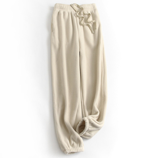 双面摇粒绒2025春季 卫裤 新款 女裤 J632 休闲裤 纯色系带松紧腰束口裤