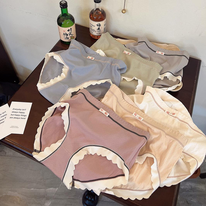 f102日系简约软糯亲肤拼接无痕透气底档中腰高弹厚实女士三角女裤