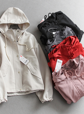 纯色宽松显瘦连帽防风防水夹克外套户外运动徒步长袖女冲锋衣Q646