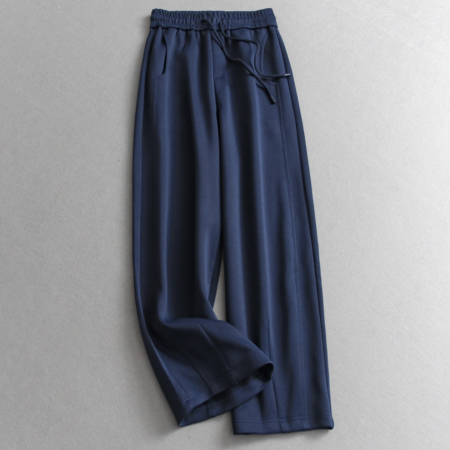 纯色松紧腰宽松弯刀裤阔腿裤女裤