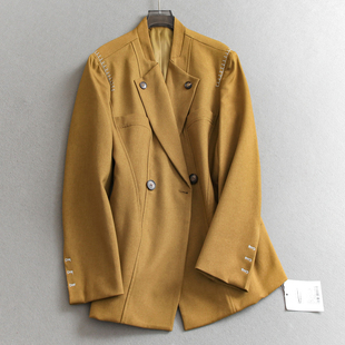 西装 复古有型撞色粗线廓形显瘦2026春季 女装 长袖 外套西服Q859 新款