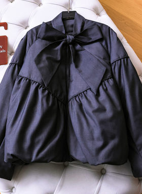 蝴蝶结系带超宽松捏褶加厚保暖外套2025冬季新款魅力女羽绒服M915