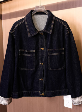 条纹卷边袖口宽松显瘦减龄2025秋新款翻领长袖夹克女牛仔外套V671