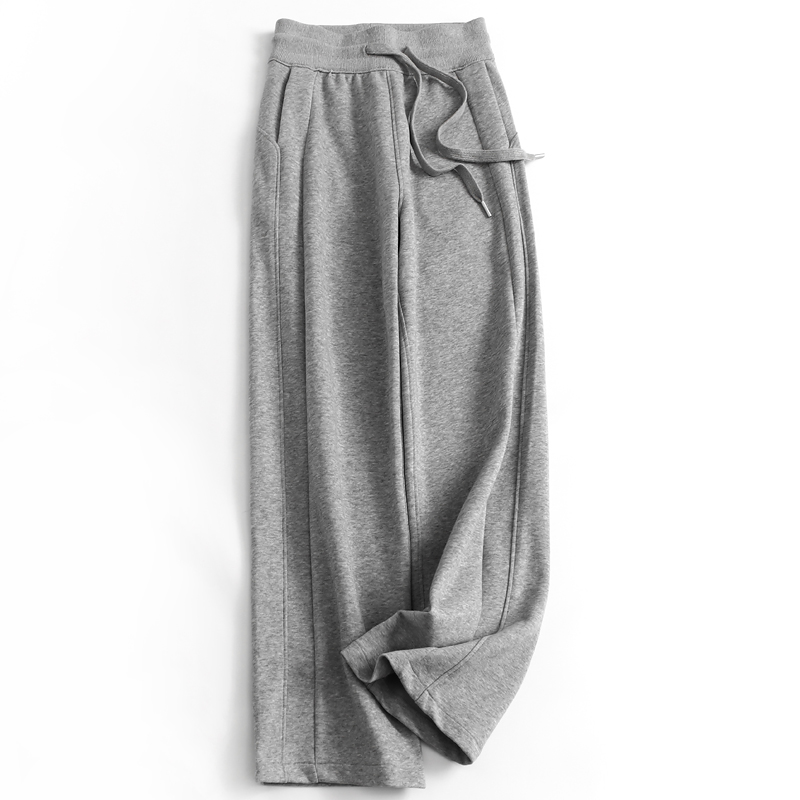 纯色系带松紧腰宽松直筒裤女卫裤