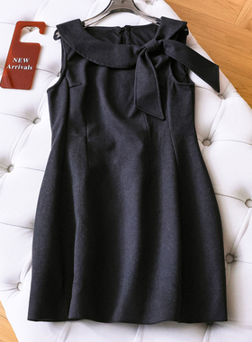 视觉更显瘦！蝴蝶结领无袖修身收腰叠穿背心裙长裙连衣裙女裙Q190