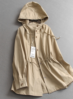 纯色抽绳收腰中长款防风外套显瘦2025秋季新款长袖休闲女风衣V244