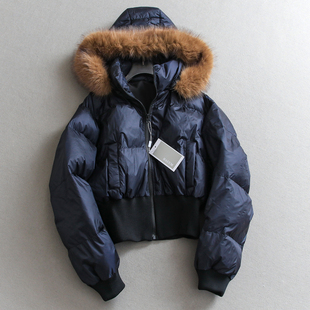 可拆卸毛领纯色连帽螺纹收腰短款 保暖女棉衣棉服Q277 插袋外套长袖