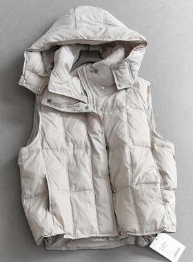 纯色宽松显瘦可拆卸连帽无袖保暖羽绒服外套休闲女装叠穿马夹Q226