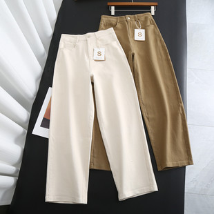M215 长裤 百搭休闲纯色高腰显瘦直筒阔腿弯刀休闲裤 显腿长遮跨女裤