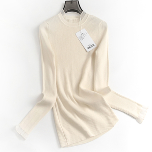 纯色网纱半高领弹力软糯亲肤内搭打底毛衣长袖气质感女针织衫G746