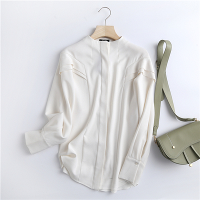 Y779纯色荷叶边袖气质通勤职场风冬季新款长袖百搭休闲女衬衫衬衣