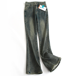 加绒加厚两粒扣显瘦高腰微喇裤马蹄裤冬季新款女裤牛仔裤长裤H371