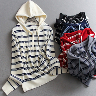 针织衫 撞色条纹半拉链连帽减龄显瘦2025秋季 百搭女装 长袖 B019 新款