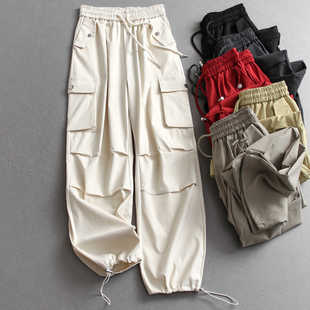 裤 女裤 2025秋季 登山阔腿休闲裤 V160 新款 纯色捏褶侧边立体口袋工装