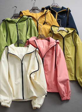 纯色宽松显瘦减龄连帽小个子长袖百搭休闲冲锋衣式夹克外套女L427