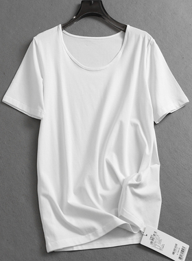 极简纯色U领显瘦藏肉基础款2025夏季新款百搭休闲女装短袖T恤K706