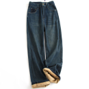 牛仔裤 女裤 H544 显腿长阔腿裤 加绒加厚复古磨白高腰显瘦宽松直筒裤