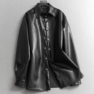 长袖 新款 皮衣外套M132 领2025秋季 简约大方宽松H型廓形通勤风衬衫