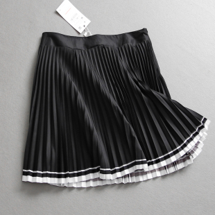 撞色边高腰显瘦a字裙百褶裙2025春季 减龄学院风半身短裙L432 新款