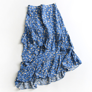半身裙 2021时尚 B299花朵印花半松紧腰荷叶边裙不规则女裙夏季 新款