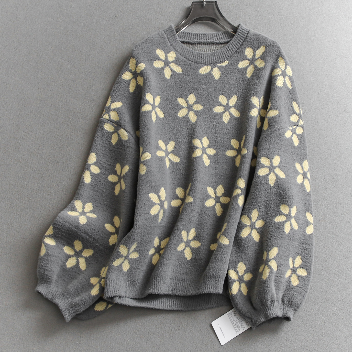 撞色提花绒感软糯亲肤慵懒风圆领灯笼袖减龄毛衣长袖女针织衫Q682,女装/女士精品,毛衣,淘宝优惠券,粉丝福利购,淘宝优惠卷