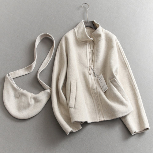 纯色立领羊绒双面呢大衣毛呢外套