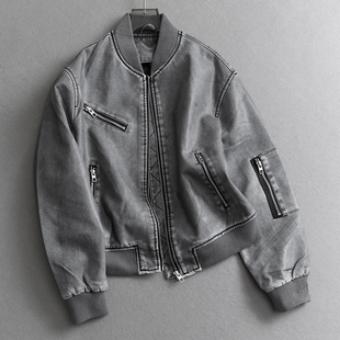 复古纯色宽松廓形立领拉链门襟2026春新款 夹克外套女皮衣W574 长袖