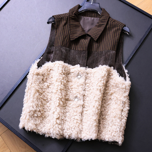 百搭休闲女装 新款 马夹B642 2025秋季 撞色毛绒拼接叠穿背心夹克开衫