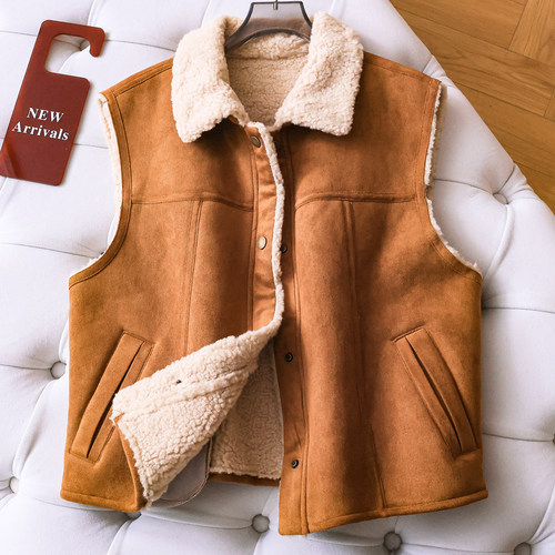 美拉德麂皮绒加厚皮毛一体女马夹