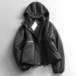 纯色宽松显瘦加厚连帽工装冲锋衣2025冬季新款长袖女棉衣棉服N987