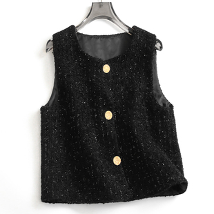 叠穿马夹J792 新款 亮丝粗花呢无袖 背心外穿坎肩千金小香风2025春季