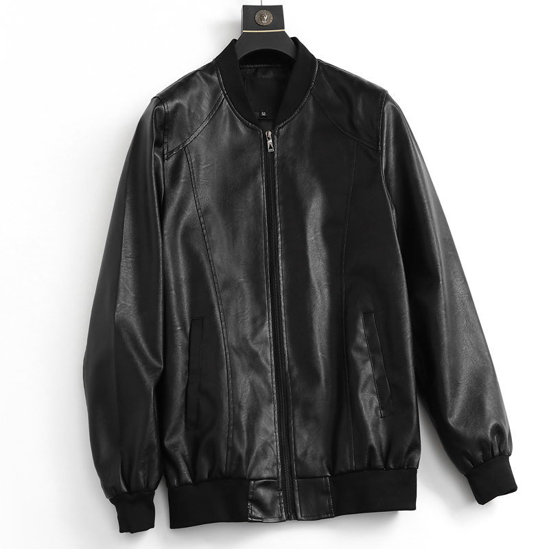 男装立领拉链开衫长袖夹克男皮衣