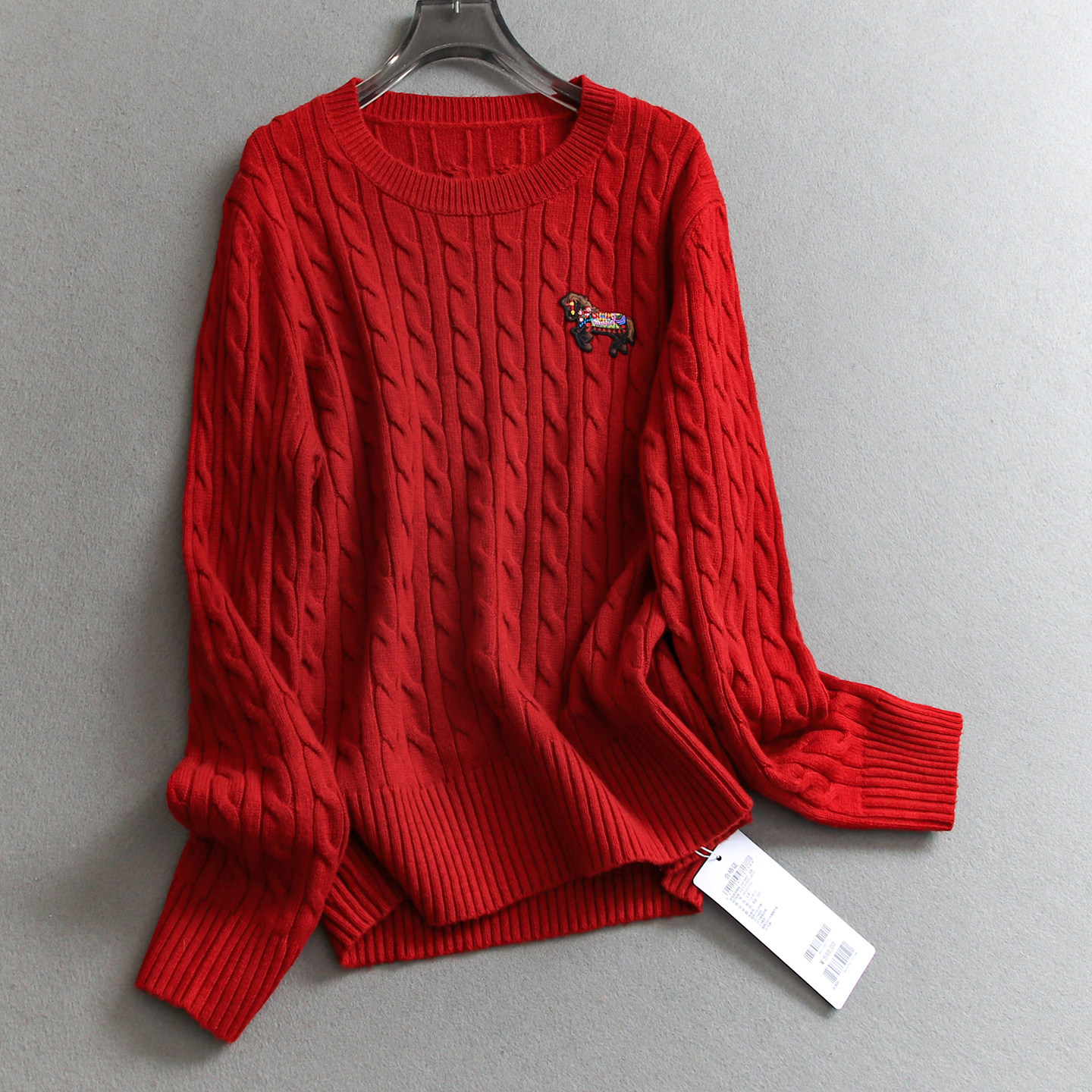 新年中国红含羊毛绞花卡通刺绣减龄学院风长袖套头针织女毛衣W034,女装/女士精品,毛衣,淘宝优惠券,粉丝福利购,淘宝优惠卷