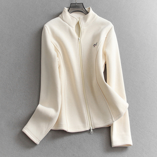 女外套Q297 长袖 萌趣刺绣加绒加厚修身 小蛮腰立领瑜伽保暖内搭开衫