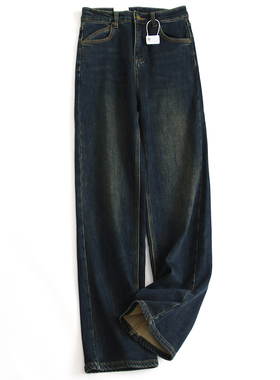 复古蓝加厚显瘦高腰宽松直筒裤显腿长窄版阔腿裤女长裤牛仔裤J175